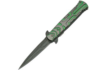 Image of China Made Transform I A/O Green Folding Knife,3.75in,Stainless Steel,Standard Edge,Black Stonewash,Dark Gray,Aluminum Handle CN300346GN