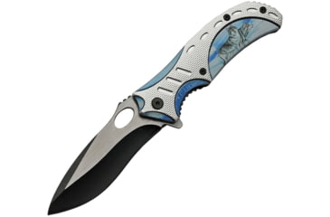 Image of China Made Wolf Linerlock A/O Folding Knife, 4.75in Closed, 3.75in Two-Tone Finish SS Blade, Black Synthetic, Black, 300490-WF