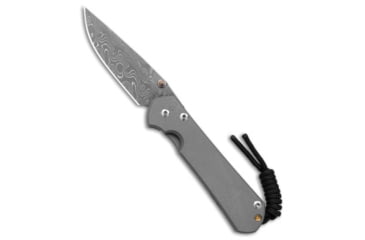 Image of Chris Reeve Knives Small Sebenza 31 Folding Knife, 2.94in, Damascus, Drop Point Blade, Titanium, Gray Handle, Double Gold Lug, Gray/Black, 6.875 inch, BHQ-180290