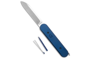 Image of Chuck Gedraitis Knives Swiss Army Switchblade Automatic Folding Knife, 3.25in, Nitro V Steel, Drop Point Blade, Aluminum, Blue Handle, Blue/Gray, 7.37 inch, BHQ-218908