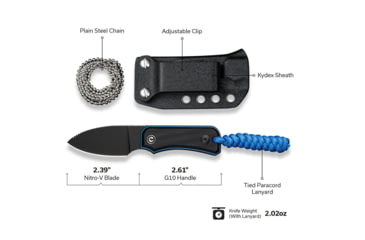Image of CIVIVI Baby Banter Fixed Blade Knife, 2.39 in, Nitro-V Steel Black Stonewashed Blade, Drop Point Blade, G10 Black/Blue Handle, C23045-1