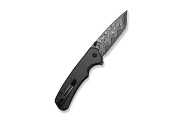 Image of Button Lock Brazen Flipper &amp; Thumb Stud Knife Twill Carbon Fiber Overlay On Black G10 Handle (3.46" Damascus Blade)
