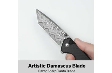 Image of CIVIVI Button Lock Brazen Flipper &amp; Thumb Stud Knife Twill Carbon Fiber Overlay On Black G10 Handle 3.46inch Damascus Blade