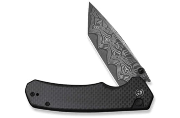 Image of CIVIVI Button Lock Brazen Flipper &amp; Thumb Stud Knife Twill Carbon Fiber Overlay On Black G10 Handle 3.46inch Damascus Blade