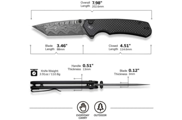 Image of CIVIVI Button Lock Brazen Flipper &amp; Thumb Stud Knife Twill Carbon Fiber Overlay On Black G10 Handle 3.46inch Damascus Blade