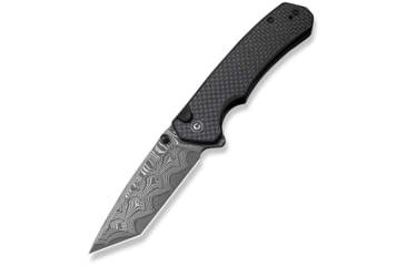 Image of CIVIVI Button Lock Brazen Flipper &amp; Thumb Stud Knife Twill Carbon Fiber Overlay On Black G10 Handle 3.46inch Damascus Blade