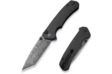Image of CIVIVI Button Lock Brazen Flipper &amp; Thumb Stud Knife Twill Carbon Fiber Overlay On Black G10 Handle 3.46inch Damascus Blade