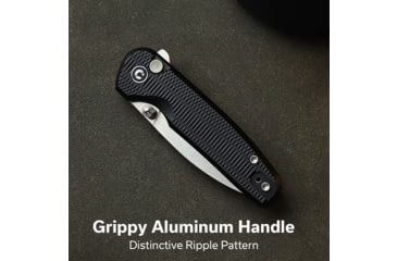 Image of CIVIVI Mini Shakan Flipper &amp; Thumb Stud &amp; Button Lock Knife Ripple Patterned Black Aluminum Handle 2.48inch Satin Finished Nitro-v Blade