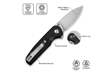 Image of CIVIVI Mini Shakan Flipper &amp; Thumb Stud &amp; Button Lock Knife Ripple Patterned Black Aluminum Handle 2.48inch Satin Finished Nitro-v Blade