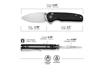Image of CIVIVI Mini Shakan Flipper &amp; Thumb Stud &amp; Button Lock Knife Ripple Patterned Black Aluminum Handle 2.48inch Satin Finished Nitro-v Blade