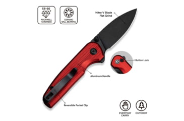 Image of CIVIVI Mini Shakan Flipper &amp; Thumb Stud &amp; Button Lock Knife Ripple Patterned Red Aluminum Handle 2.48inch Black Stonewashed Nitro-v Blade