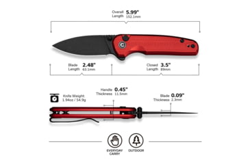 Image of CIVIVI Mini Shakan Folding Knife, 2.48 in, Nitro V Steel, Drop Point Blade, Red Aluminum Handle, C20052F-2
