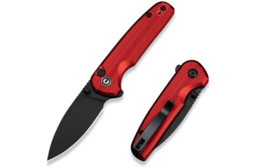 Image of CIVIVI Mini Shakan Flipper &amp; Thumb Stud &amp; Button Lock Knife Ripple Patterned Red Aluminum Handle 2.48inch Black Stonewashed Nitro-v Blade