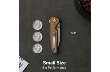Image of CIVIVI Mini Shakan Flipper &amp; Thumb Stud &amp; Button Lock Knife Ripple Patterned Coyote Brown Aluminum Handle 2.48inch Satin Finished Nitro-v Blade