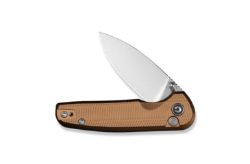 Image of CIVIVI Mini Shakan Flipper &amp; Thumb Stud &amp; Button Lock Knife Ripple Patterned Coyote Brown Aluminum Handle 2.48inch Satin Finished Nitro-v Blade