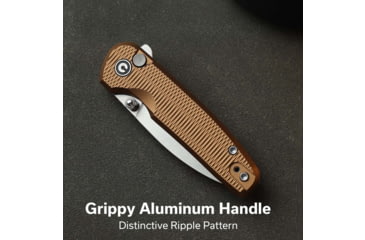 Image of CIVIVI Mini Shakan Flipper &amp; Thumb Stud &amp; Button Lock Knife Ripple Patterned Coyote Brown Aluminum Handle 2.48inch Satin Finished Nitro-v Blade