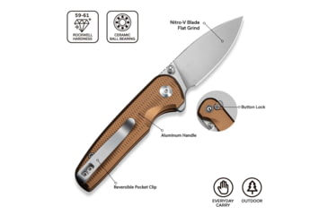 Image of CIVIVI Mini Shakan Flipper &amp; Thumb Stud &amp; Button Lock Knife Ripple Patterned Coyote Brown Aluminum Handle 2.48inch Satin Finished Nitro-v Blade
