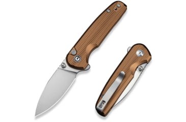 Image of CIVIVI Mini Shakan Flipper &amp; Thumb Stud &amp; Button Lock Knife Ripple Patterned Coyote Brown Aluminum Handle 2.48inch Satin Finished Nitro-v Blade