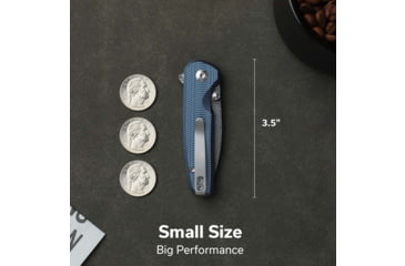 Image of CIVIVI Mini Shakan Flipper &amp; Thumb Stud &amp; Button Lock Knife Ripple Patterned Blue Aluminum Handle 2.48inch Damascus Blade