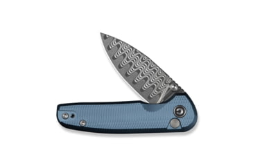 Image of CIVIVI Mini Shakan Flipper &amp; Thumb Stud &amp; Button Lock Knife Ripple Patterned Blue Aluminum Handle 2.48inch Damascus Blade