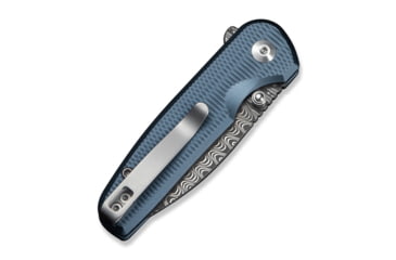 Image of CIVIVI Mini Shakan Flipper &amp; Thumb Stud &amp; Button Lock Knife Ripple Patterned Blue Aluminum Handle 2.48inch Damascus Blade