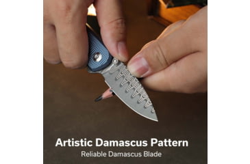 Image of CIVIVI Mini Shakan Flipper &amp; Thumb Stud &amp; Button Lock Knife Ripple Patterned Blue Aluminum Handle 2.48inch Damascus Blade
