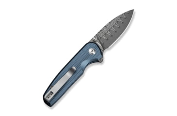 Image of CIVIVI Mini Shakan Flipper &amp; Thumb Stud &amp; Button Lock Knife Ripple Patterned Blue Aluminum Handle 2.48inch Damascus Blade