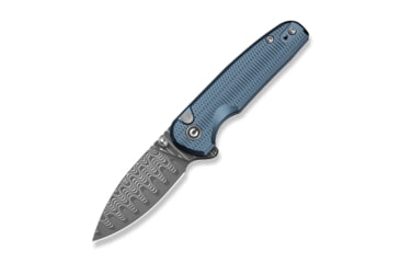 Image of CIVIVI Mini Shakan Flipper &amp; Thumb Stud &amp; Button Lock Knife Ripple Patterned Blue Aluminum Handle 2.48inch Damascus Blade