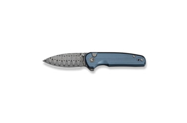 Image of CIVIVI Mini Shakan Flipper &amp; Thumb Stud &amp; Button Lock Knife Ripple Patterned Blue Aluminum Handle 2.48inch Damascus Blade