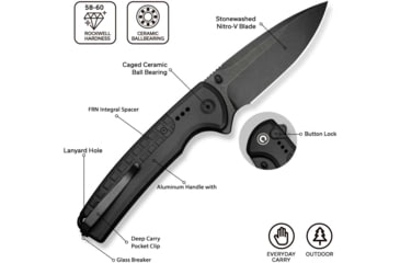 Image of CIVIVI Sentinel Strike Ii Flipper &amp; Thumb Stud &amp; Button Lock Knife Black Aluminum Handle With Black Frn Integral Spacer