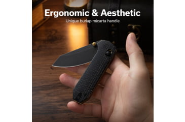 Image of CIVIVI Thumb Stud &amp; Crossbar Lock Knife Black Burlap Micarta Handle 2.88inch Black Stonewashed 14c28n Blade
