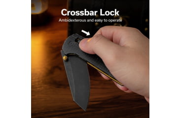 Image of CIVIVI Thumb Stud &amp; Crossbar Lock Knife Black Burlap Micarta Handle 2.88inch Black Stonewashed 14c28n Blade