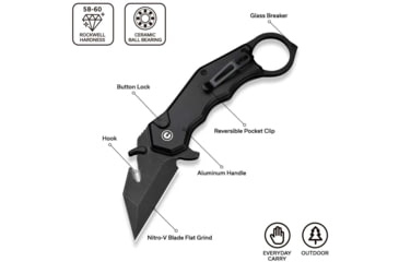 Image of CIVIVI Amaroq Flipper &amp; Thumb Stud &amp; Button Lock Knife Black Aluminum Handle 2.11inch Black Stonewashed Nitro-v Blade