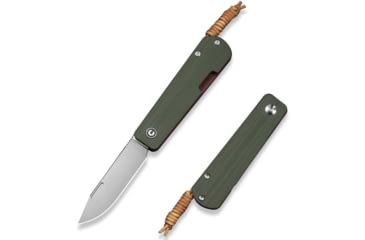 Image of CIVIVI Slippy Sendy Slip Joint Knife Milled Green &amp; Red G10 Handle 2.81inch Satin Finished Nitro-v Blade C24075b-1, With Brown Leather Lanyard Attached