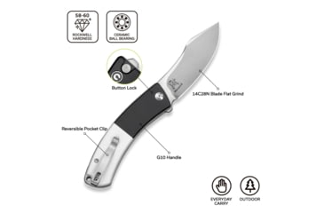 Image of CIVIVI Outlaw Muk Flipper &amp; Button Lock Knife Black &amp; White G10 Handle 3.47inch Satin Finished 14c28n Blade