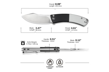 Image of CIVIVI Outlaw Muk Flipper &amp; Button Lock Knife Black &amp; White G10 Handle 3.47inch Satin Finished 14c28n Blade