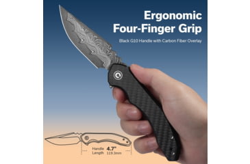 Image of CIVIVI Bluetick Flipper Knife Carbon Fiber Overlay On Black G10 Handle