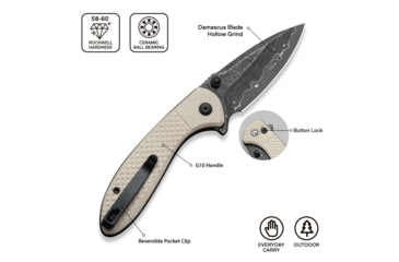 Image of CIVIVI Faeger Flipper &amp; Thumb Stud &amp; Button Lock Knife Milled Ivory G10 Handle