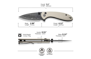 Image of CIVIVI Faeger Flipper &amp; Thumb Stud &amp; Button Lock Knife Milled Ivory G10 Handle