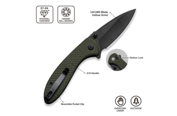 Image of CIVIVI Faeger Flipper &amp; Thumb Stud &amp; Button Lock Knife Milled Od Green G10 Handle