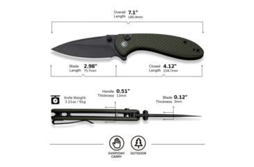 Image of CIVIVI Faeger Flipper &amp; Thumb Stud &amp; Button Lock Knife Milled Od Green G10 Handle