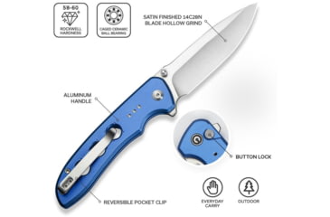 Image of CIVIVI Hyperpulse Flipper &amp; Thumb Stud &amp; Button Lock Knife Aluminum Handle 3.5inch 14c28n Blade C23087a-2 - C23087A-2
