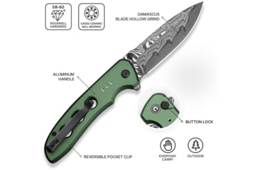 Image of CIVIVI Hyperpulse Flipper &amp; Thumb Stud &amp; Button Lock Knife Aluminum Handle 3.5inch Damascus Blade C23087a-ds1 - C23087A-DS1