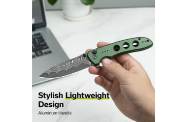 Image of CIVIVI Hyperpulse Flipper &amp; Thumb Stud &amp; Button Lock Knife Aluminum Handle 3.5inch Damascus Blade C23087a-ds1 - C23087A-DS1