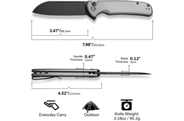 Image of CIVIVI Chevalier Folding Knife, 3.4in, Carbon Steel, Sheepsfoot Blade, Aluminum Gray Handle, C20022B3