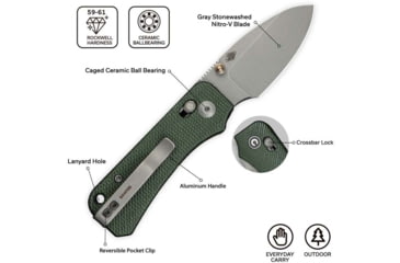 Image of Civivi Knives Baby Banter 2 2.34 Folding Drop Point Plain Gray Stonewashed Nitro-V Steel Blade, Green Textured Canvas Micarta Handle,C23074-3
