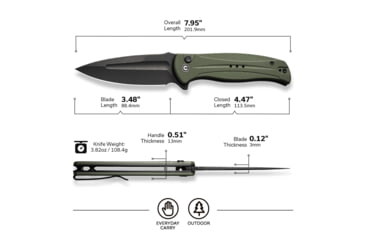 Image of Civivi Knives Incindie 3.48 Folding Spear Point Plain Black Stonewashed 14C28N Steel Blade, OD Green Textured G10 Handle,C23053-2