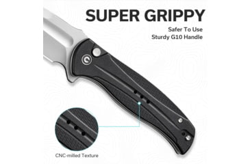 Image of Civivi Knives Incindie 3.48 Folding Spear Point Plain Stonewashed 14C28N Steel Blade, Black Textured G10 Handle,C23053-3