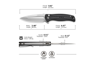 Image of Civivi Knives Incindie 3.48 Folding Spear Point Plain Stonewashed 14C28N Steel Blade, Black Textured G10 Handle,C23053-3