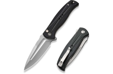 Image of Civivi Knives Incindie 3.48 Folding Spear Point Plain Stonewashed 14C28N Steel Blade, Black Textured G10 Handle,C23053-3